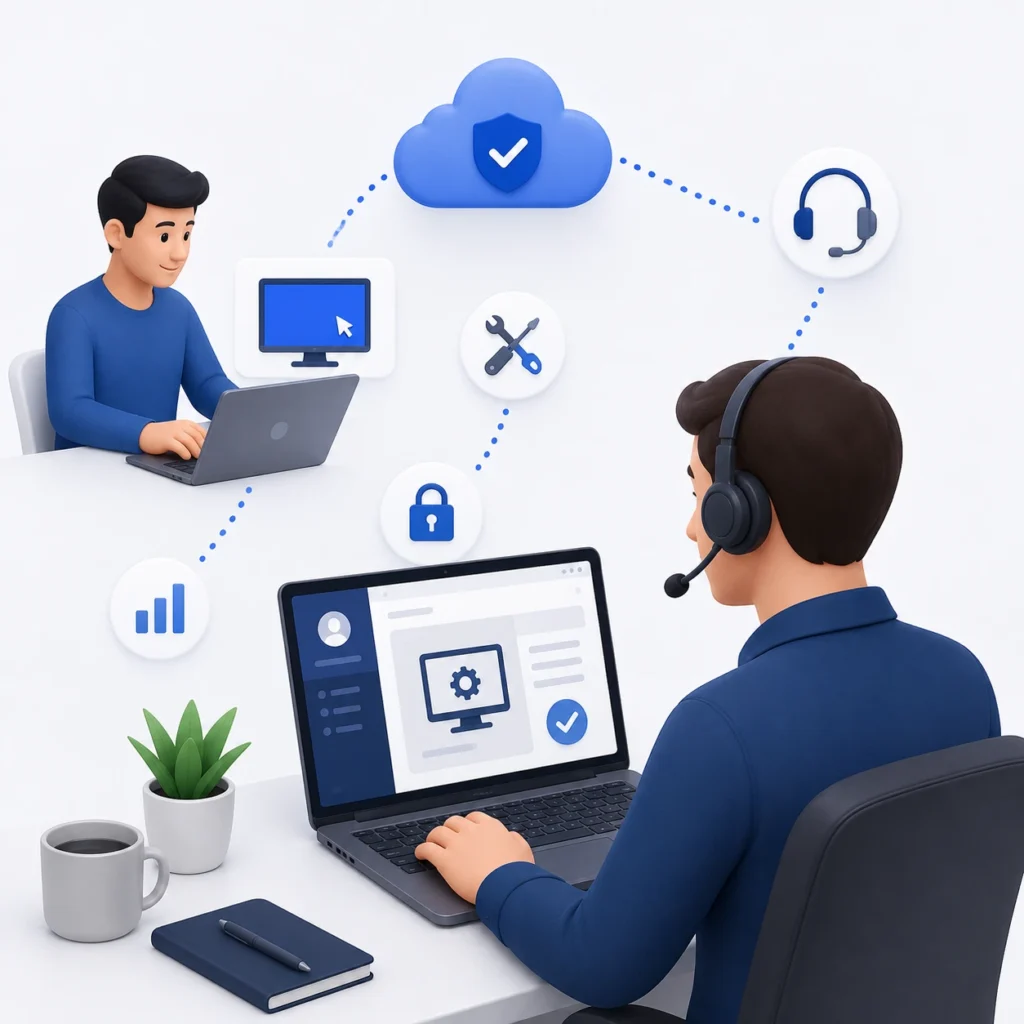 Give me square shape light background JPG image generated about Get Professional Remote Support from Velik System